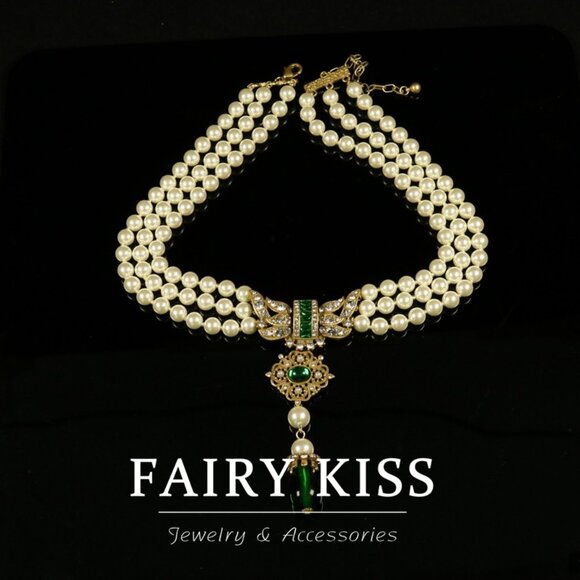 Heavy Green Gemstone & Pearl Sweater Chain - Picture 3 of 4